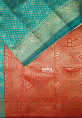 Teal with Mayil - Thendral - Kanchi Art Silk Saree with Mayil Border and Buttas - Perfect for Wedding Functions