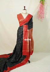 Jet Black with Red - Thendral - Kanchi Semi Silk Saree with Rettapet Border - Perfect for Wedding Functions