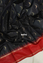 Jet Black with Red - Thendral - Kanchi Semi Silk Saree with Rettapet Border - Perfect for Wedding Functions