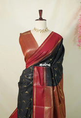 Jet Black with Maroon - Thendral - Kanchi Semi Silk Saree with Rettapet Border - Perfect for Wedding Functions