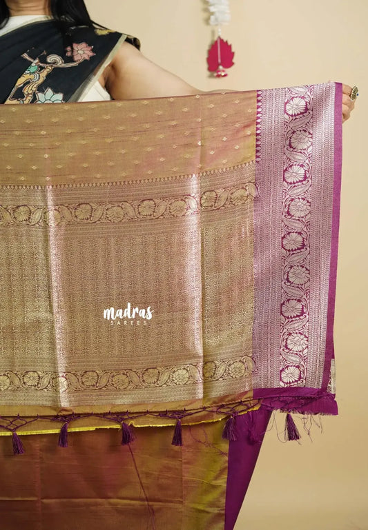 Dual Shade Mustard Yellow - Thendral - Kanchi soft silk with Floral border