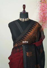 Thoolika - Organic linen hand woven Jamdani ikkat weaving - Dark Red