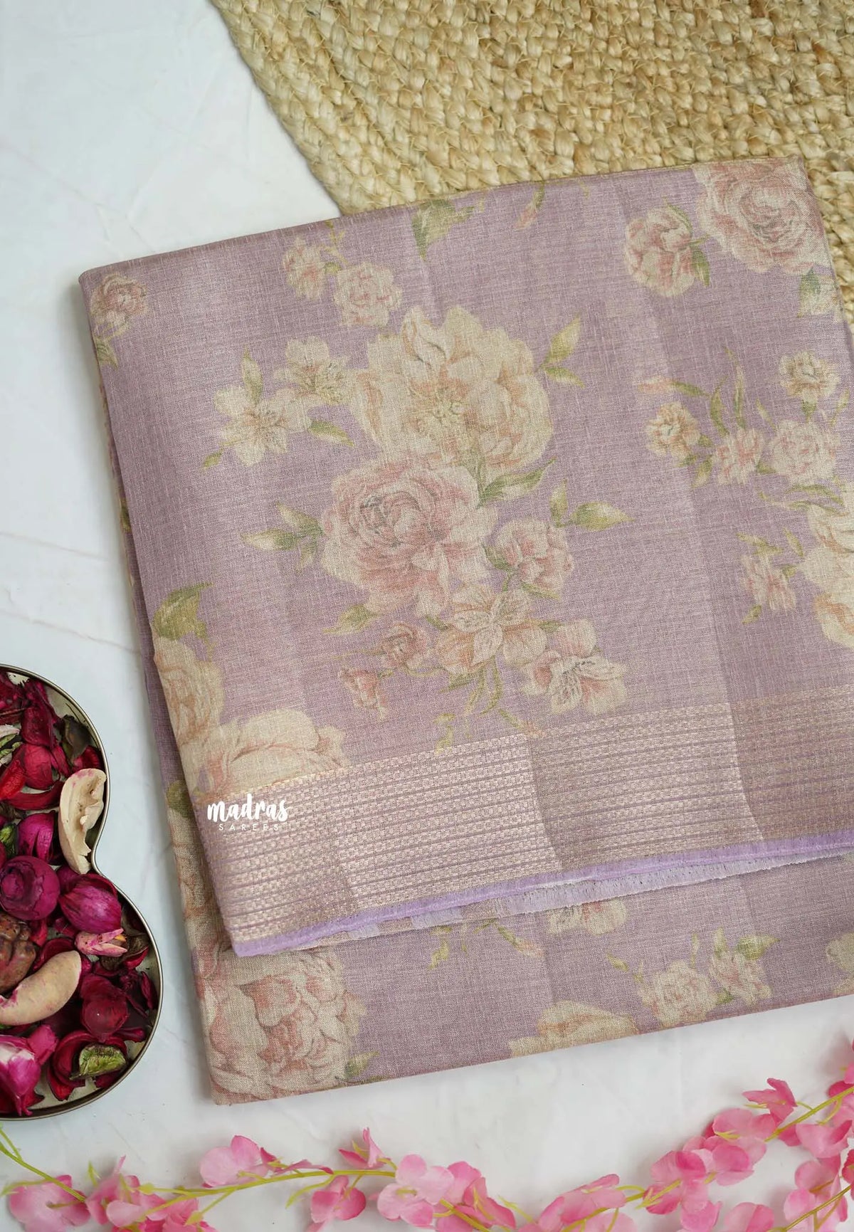 ANJALI - Tissue linen pastel colors with English Rose prints - Onion pink