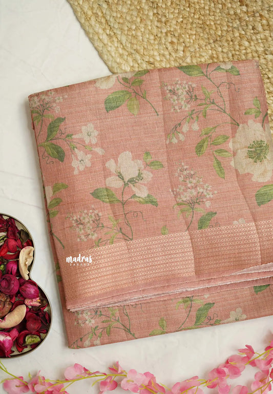 ANJALI - Tissue linen pastel colors with Cherry blossom prints - Peach pink