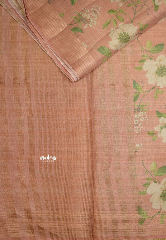 ANJALI - Tissue linen pastel colors with Cherry blossom prints - Peach pink