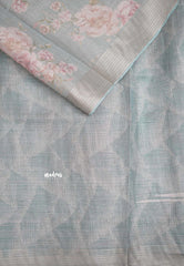 ANJALI - Tissue linen pastel colors with English Rose prints - Teal Blue