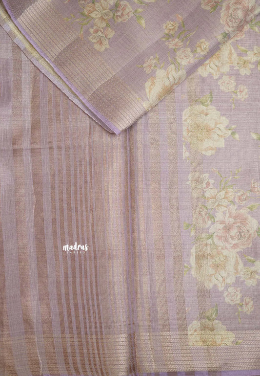 ANJALI - Tissue linen pastel colors with English Rose prints - Onion pink