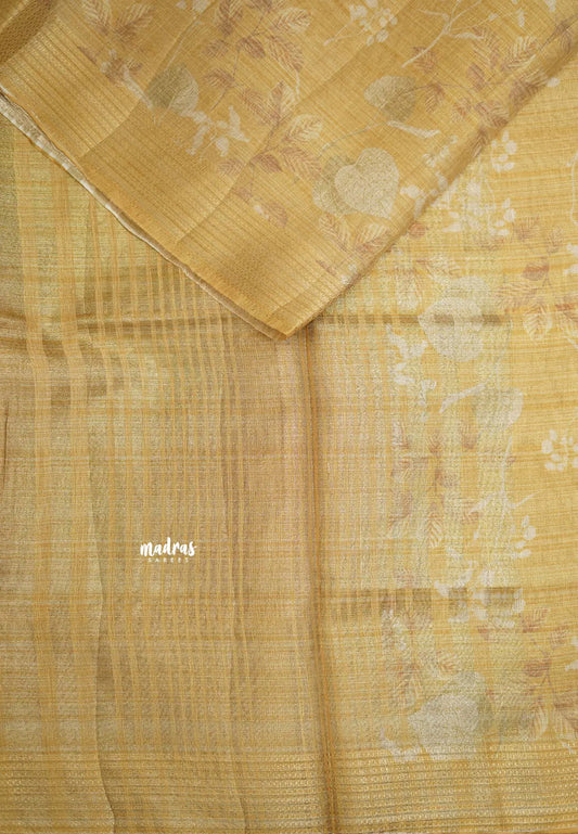 ANJALI - Tissue linen pastel colors with Leaf prints - Golden yellow