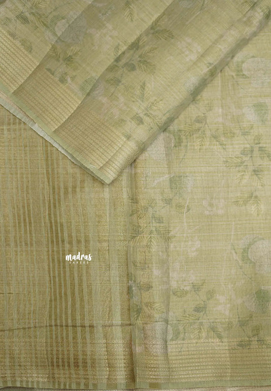 ANJALI - Tissue linen pastel colors with Leaf prints - Pista green