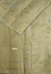 ANJALI - Tissue linen pastel colors with Leaf prints - Pista green