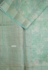 ANJALI - Tissue linen pastel colors with Leaf prints - Teal Blue