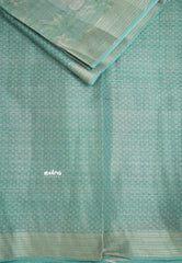 ANJALI - Tissue linen pastel colors with Leaf prints - Teal Blue