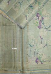 ANJALI - Tissue linen pastel colors with Lilly prints - Teal green