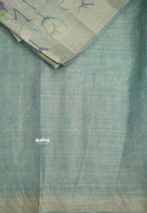 ANJALI - Tissue linen pastel colors with Lilly prints - Teal green