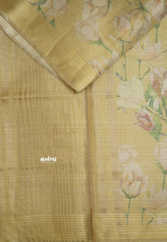 ANJALI - Tissue linen pastel colors with Lilly prints - Mild Golden Yellow