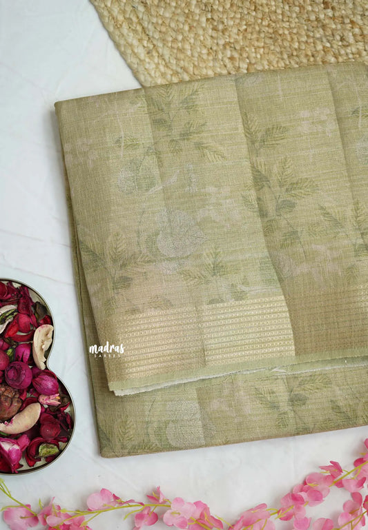 ANJALI - Tissue linen pastel colors with Leaf prints - Pista green