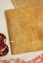 ANJALI - Tissue linen pastel colors with Leaf prints - Golden yellow