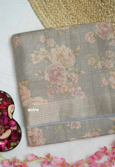 ANJALI - Tissue linen pastel colors with English Rose prints - Grey