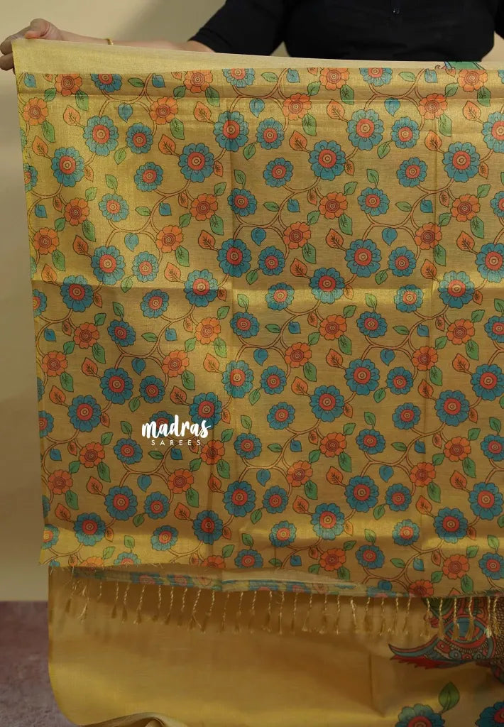Dual Shade Gold - ANJALI - Tissue linen with kalamkari Digital prints
