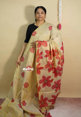 Beige with Gold - ANJALI - Tissue linen with floral Digital prints