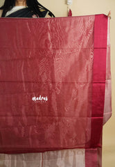 Maroon and Silver  - Soft Organza Tissue Silk Contrast Pallu and Blouse