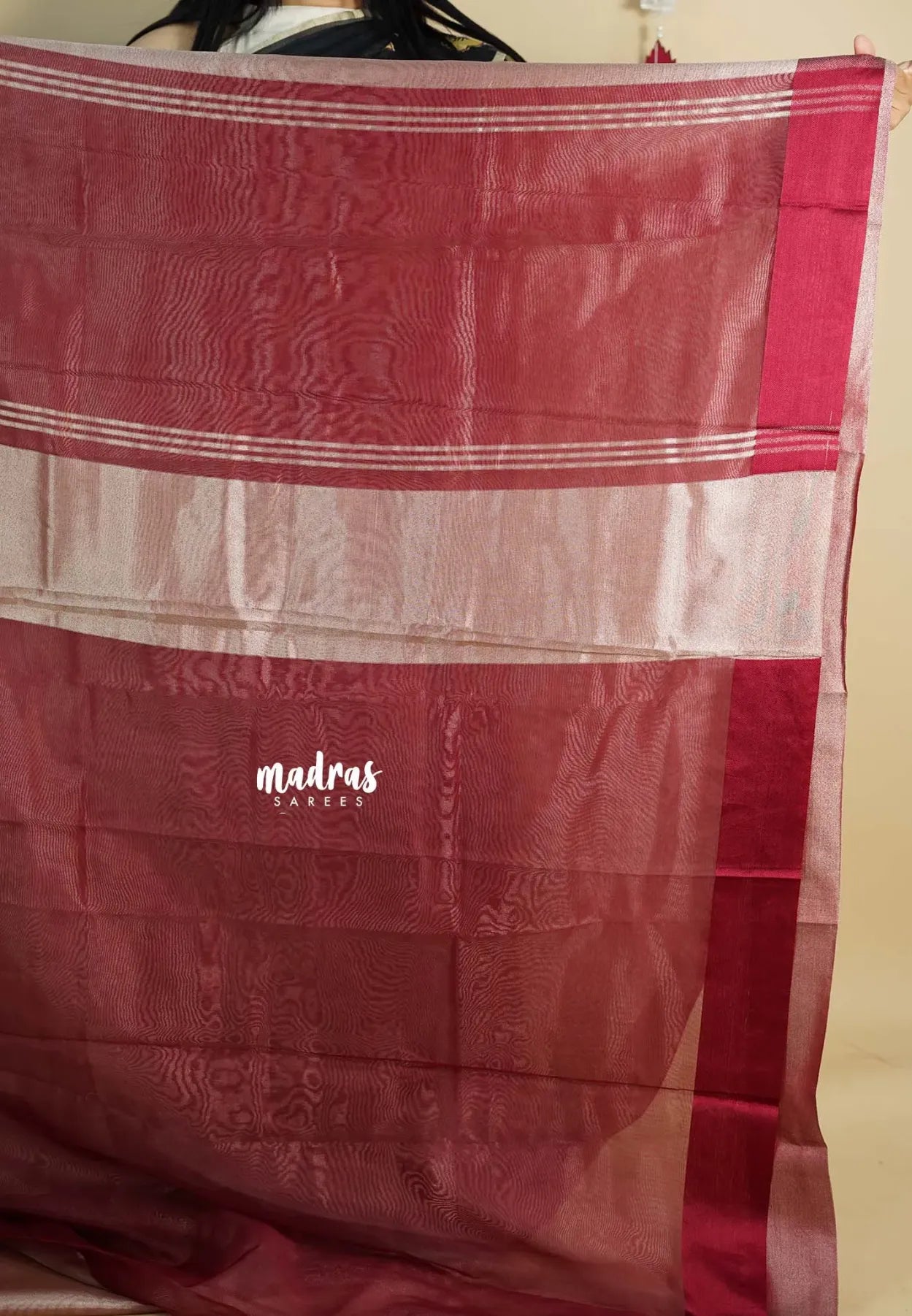 Maroon and Silver  - Soft Organza Tissue Silk Contrast Pallu and Blouse