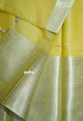 Lime Yellow with Silver - Tissue silk saree Silver Zari Boder - Best for Special Celebrations