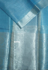 Olympic Blue with Silver - Tissue silk saree Silver Zari Boder - Best for Special Celebrations