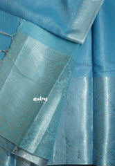 Olympic Blue with Silver - Tissue silk saree Silver Zari Boder - Best for Special Celebrations