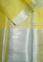 Lime Yellow with Silver - Tissue silk saree Silver Zari Boder - Best for Special Celebrations