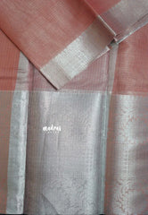 Brick Red with Silver - Tissue silk saree Silver Zari Boder - Best for Special Celebrations
