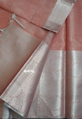 Brick Red with Silver - Tissue silk saree Silver Zari Boder - Best for Special Celebrations