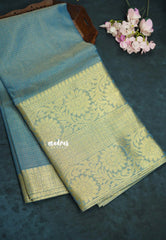 Peacock Blue with Gold - Tissue silk saree Silver Zari Boder - Best for Special Celebrations