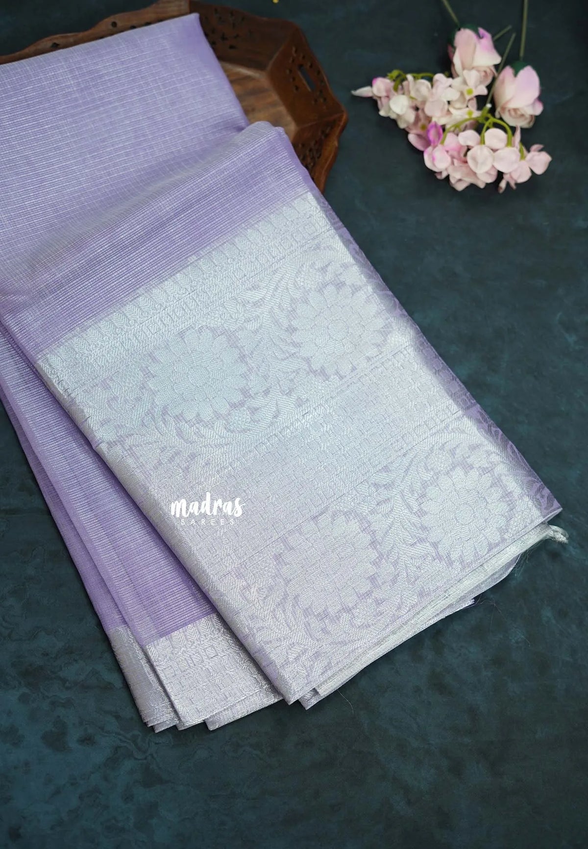 Lavender with Silver - Tissue silk saree Silver Zari Boder - Best for Special Celebrations
