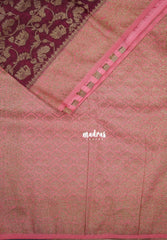 Pinkish Maroon - Durga - Traditional Banarasi Khadi Georgette Silk Saree Mayil Border with Elephant, Peacock & Birds Buttas - Perfect for Diwali Festive | Wedding Functions