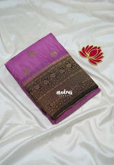 Lilac Pink - Durga - Traditional Banarasi Khadi Georgette Silk Saree Floral Border with Contrast Pallu and Blouse & Buttas - Perfect for Diwali Festive | Wedding Functions