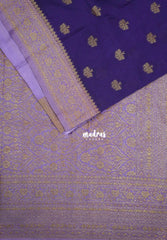 Violet Purple - Durga - Traditional Banarasi Khadi Georgette Silk Saree Floral Border with Contrast Pallu and Blouse & Buttas - Perfect for Diwali Festive | Wedding Functions