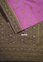 Lilac Pink - Durga - Traditional Banarasi Khadi Georgette Silk Saree Floral Border with Contrast Pallu and Blouse & Buttas - Perfect for Diwali Festive | Wedding Functions