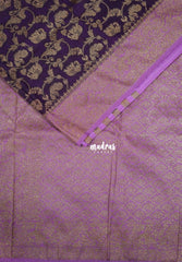 Midnight Purple - Durga - Traditional Banarasi Khadi Georgette Silk Saree Mayil Border with Elephant, Peacock & Birds Buttas - Perfect for Diwali Festive | Wedding Functions