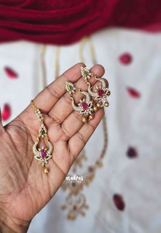 Trendy premium Peacock Bridal Zircon stones Jewellery Set