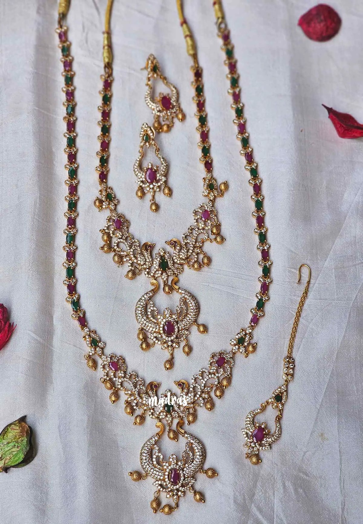 Trendy premium Peacock Bridal Zircon stones Jewellery Set