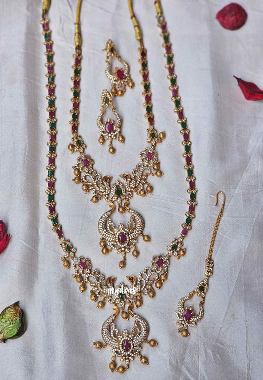 Trendy premium Peacock Bridal Zircon stones Jewellery Set