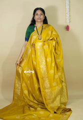 Magic Mustard Yellow - Vadhanam - Premium Jute tussar with full birds weaving buttas and border