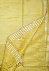 Creamy Yellow  - Jute Tussar Silk Saree Jute Grooves with Simple Border - Best for Small Functions
