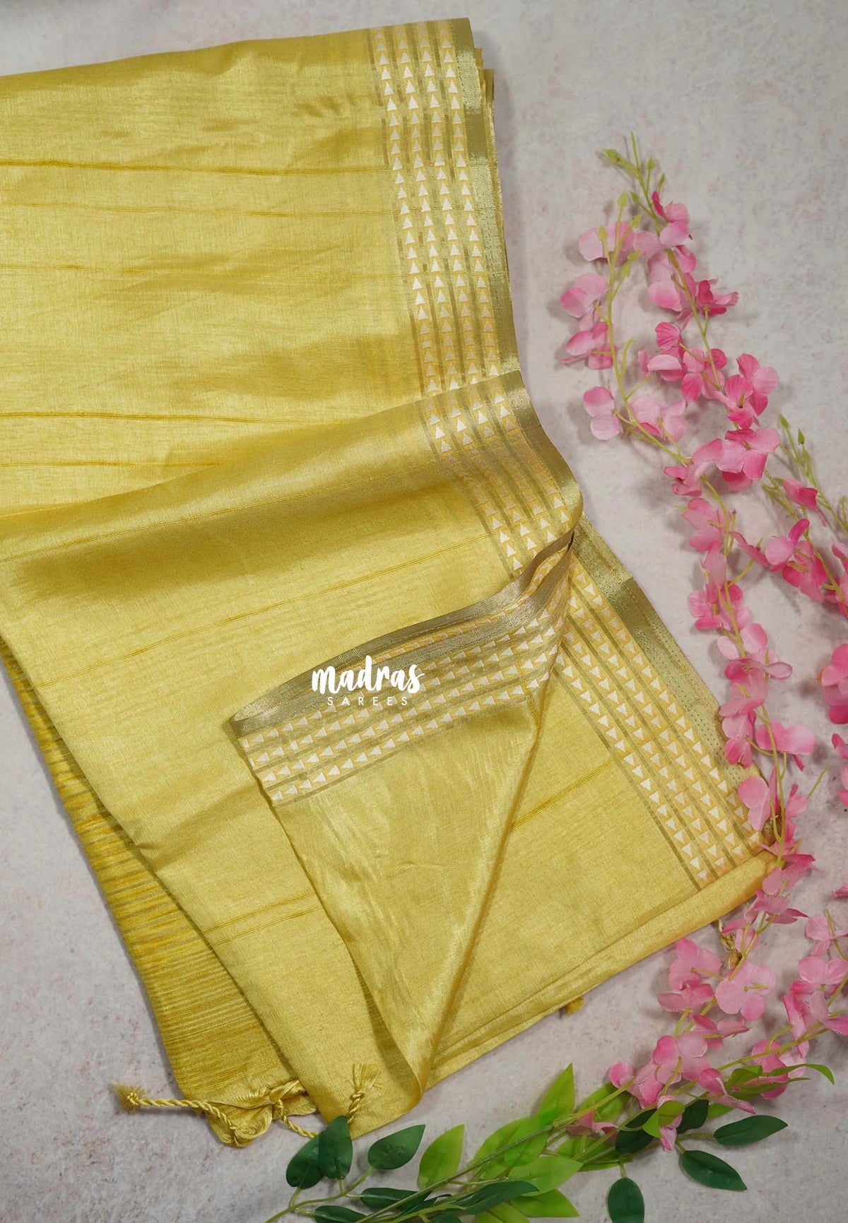 Creamy Yellow  - Jute Tussar Silk Saree Jute Grooves with Simple Border - Best for Small Functions