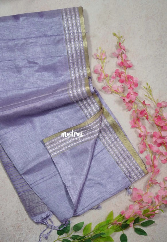 Creamy Lilac - Jute Tussar Silk Saree Jute Grooves with Simple Border - Best for Small Functions