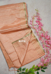 Creamy Peach Orange - Jute Tussar Silk Saree Jute Grooves with Simple Border - Best for Small Functions