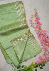 Pista Green - Jute Tussar Silk Saree Jute Grooves with Simple Border - Best for Small Functions
