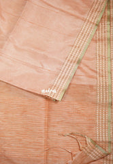 Creamy Peach Orange - Jute Tussar Silk Saree Jute Grooves with Simple Border - Best for Small Functions