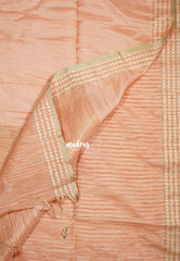 Creamy Peach Orange - Jute Tussar Silk Saree Jute Grooves with Simple Border - Best for Small Functions